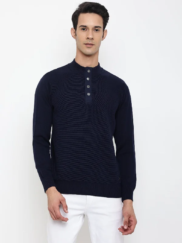 Men's Sweaters with Button CuffsMen Navy Blue Sweater