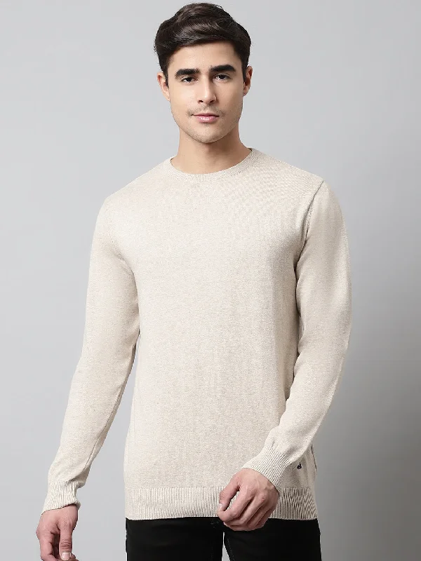 Men's Sweaters with Ribbed WaistbandsMens Ecru Melange Sweater