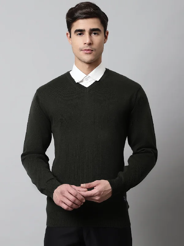 Men's Sweaters with Ribbed CuffsMens Olive Sweater