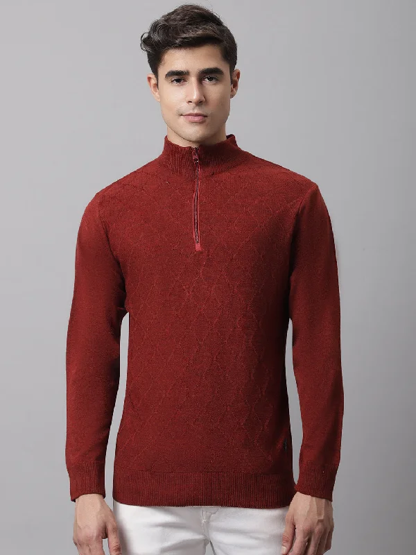 Men's Sweaters with Low-Neck DesignsMen's Rust Sweater