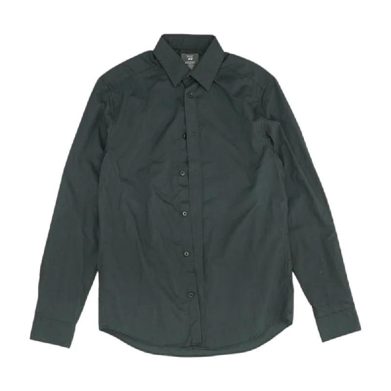 Men's Shirts with Short PlacketsCharcoal Solid Long Sleeve Button Down