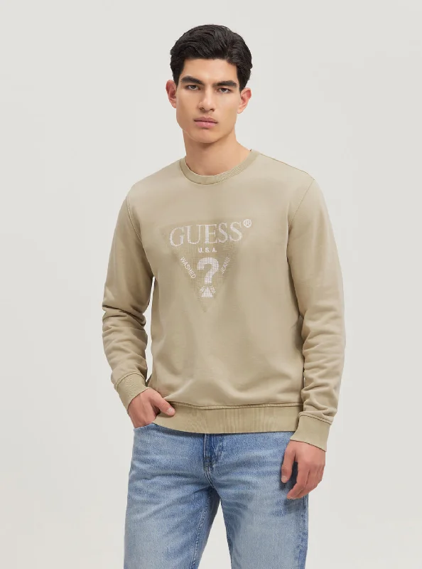 Men's Sweaters with Embroidered DesignsEco Beige Triangle Logo Jumper