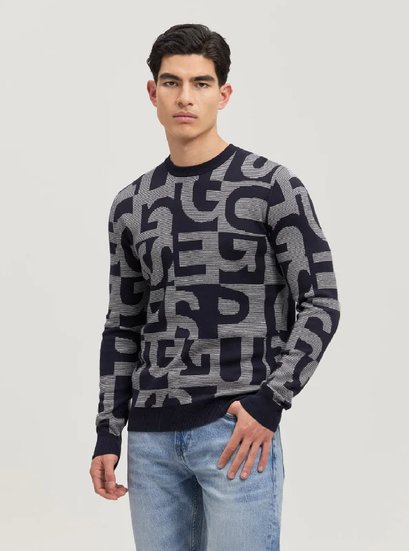 Men's Sweaters for AutumnEco Blue Denny Logo Knit Jumper