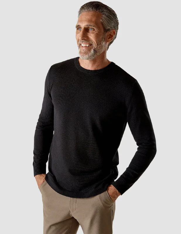 Stylish Men's Turtleneck SweatersFine Knit Crewneck Black