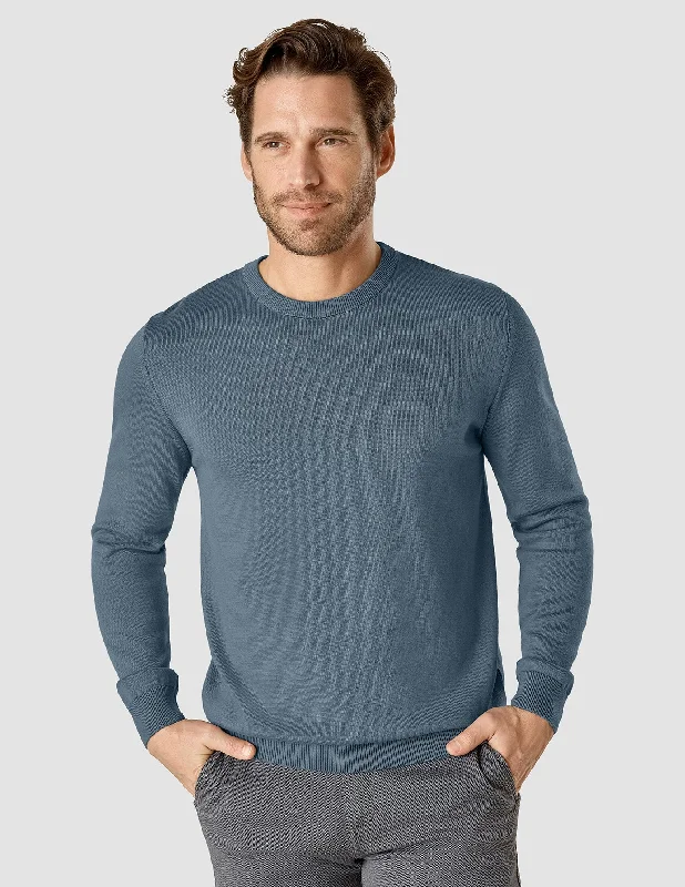 Men's Sweaters with Hoods and DrawstringsFine Knit Crewneck Blue Mirage