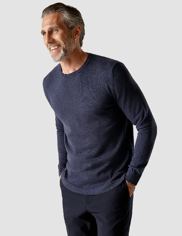 Men's Sweaters with EmbellishmentsFine Knit Crewneck Navy