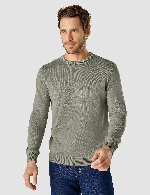 Men's Sweaters with Elastic CuffsFine Knit Crewneck Stone Green