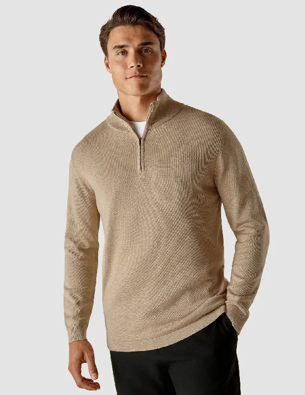 Men's Sweaters for LayeringFine Knit Half Zip Khaki Molinaire