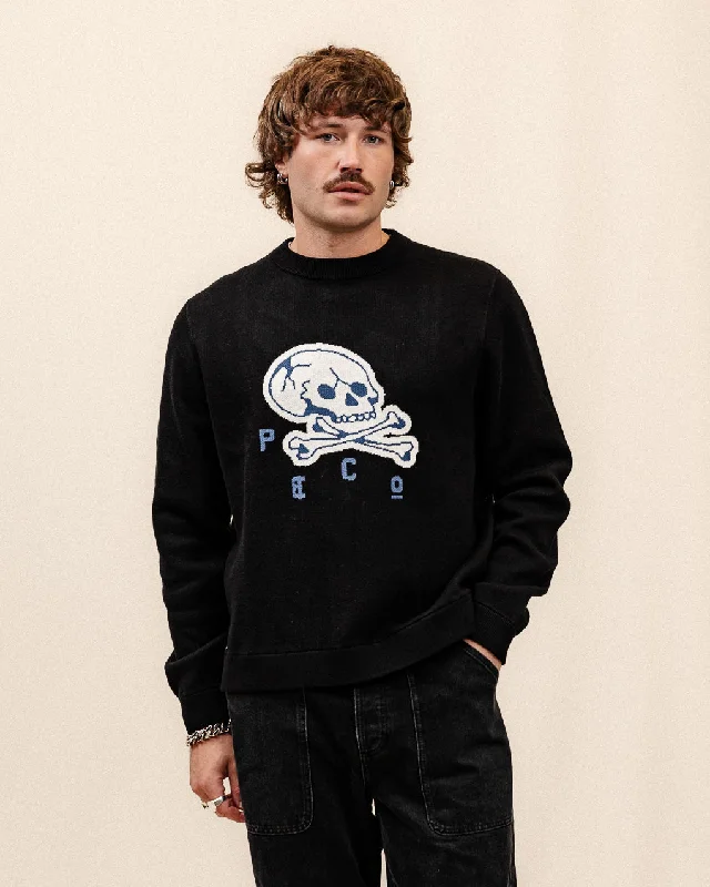 Men's Sweaters with Zippered PocketsGodspeed Skull Knit Jumper - Black