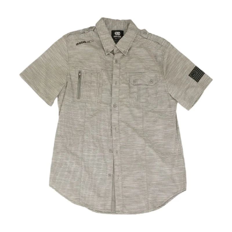 Men's Shirts with Button-Down CollarsGray Striped Short Sleeve Button Down