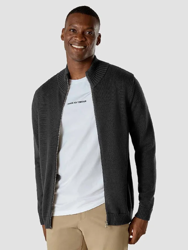 Men's Sweaters with Pleated DesignsHeavy Knit Full Zip Black