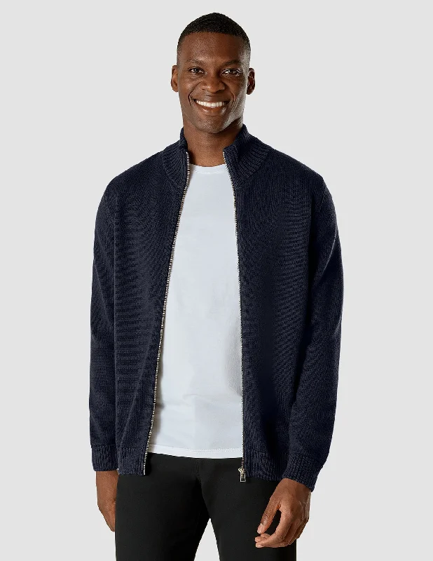 Men's Sweaters with Mock-Neck DesignsHeavy Knit Full Zip Dark Navy