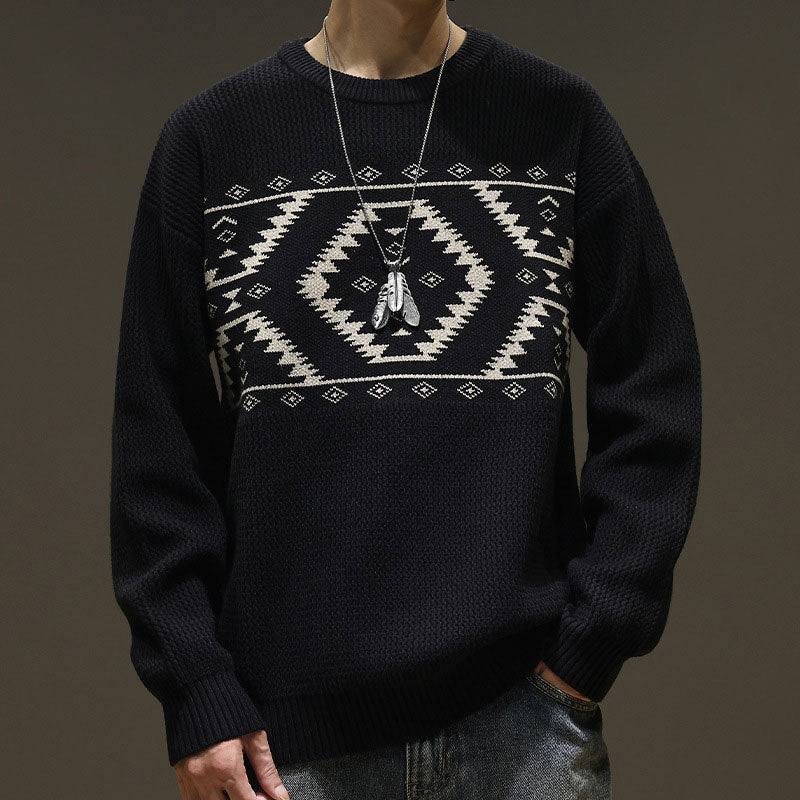 Men's Sweaters with Beads#HZ-0918#日系提花圓領毛衣