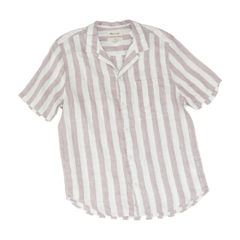 Men's Shirts with Pin CollarsIvory Striped Short Sleeve Button Down