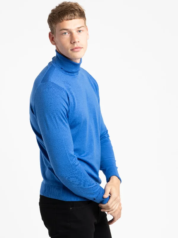 Men's Sweaters with Fold-Over CuffsJay Blue Wool Richards Roll-neck