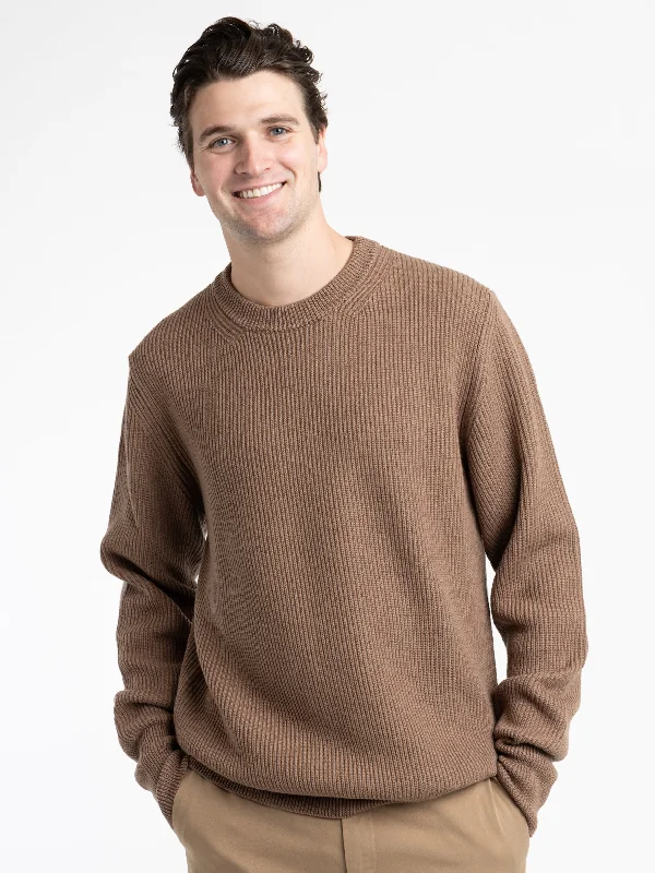 Men's Sweaters with Drawstring WaistbandsKhaki Fine Merino Rib Crewneck