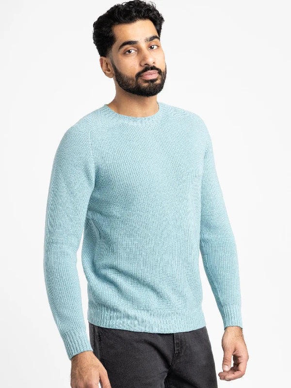 Men's Sweaters with Patch PocketsLight Blue Rain Wool Crewneck