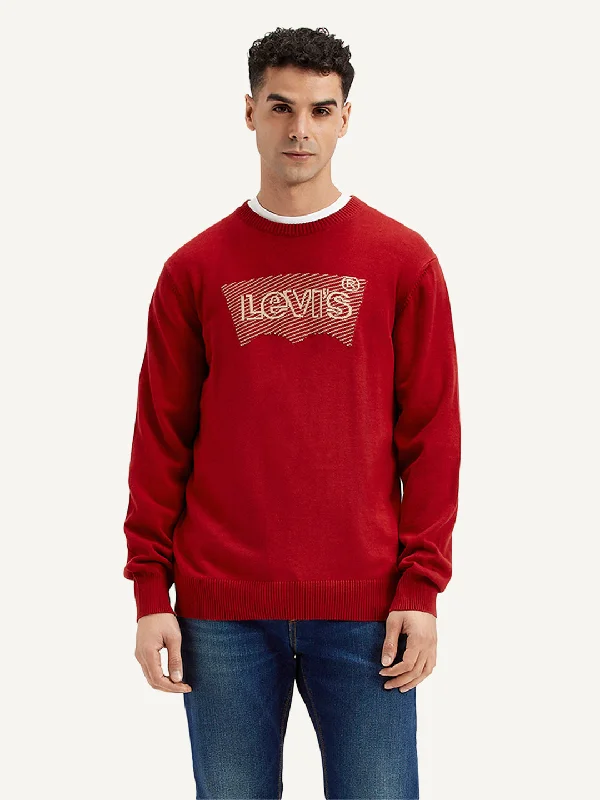 Men's Sweaters in Metallic ColorsMen's Brand Logo Red Crew Neck Sweater