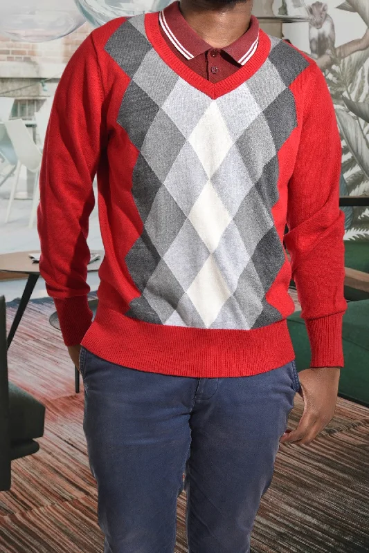 Chic Men's Cashmere SweatersMens Red Diamond Print Sweater