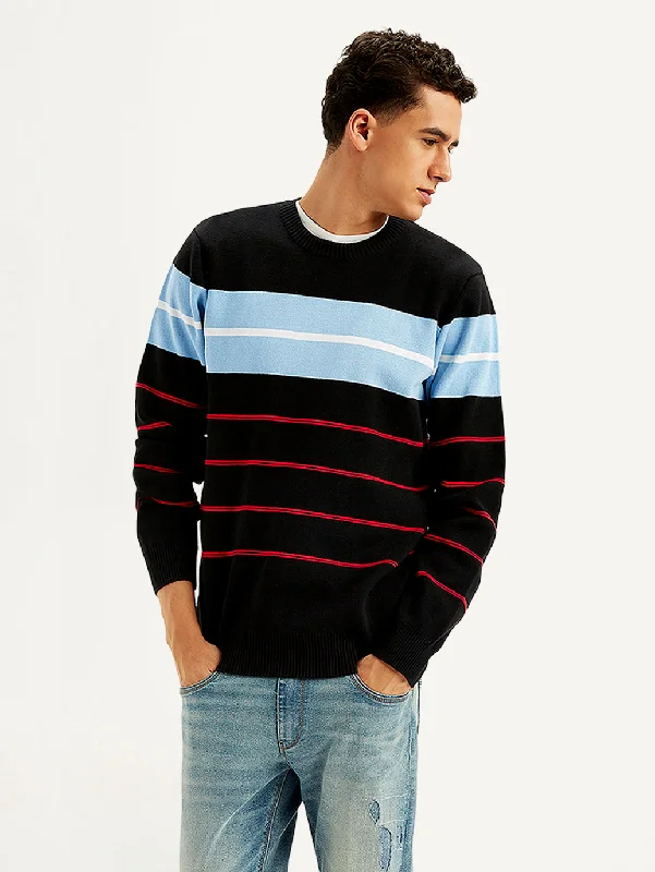 Men's Sweaters for WinterMen's Striped Black Crew Neck Sweater