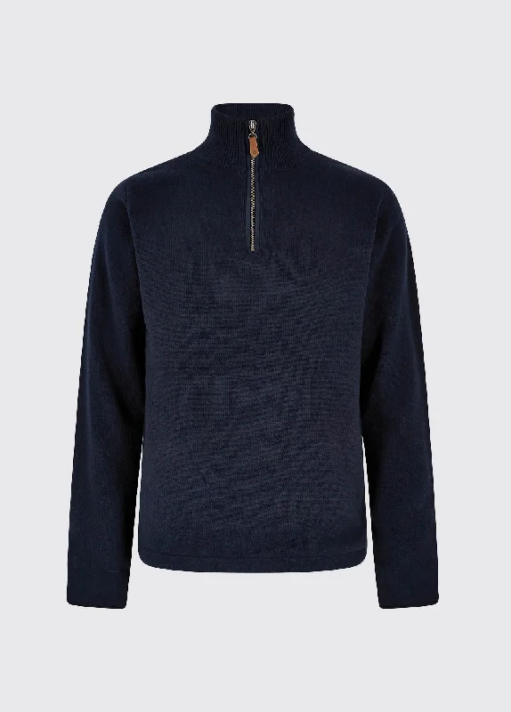 Comfortable Men's Cotton SweatersFeeney Zip Neck Sweater - Navy