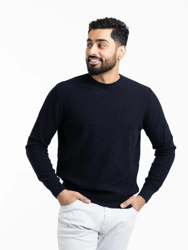 Men's Sweaters with Mock-Neck DesignsNavy Long-Sleeve Crewneck Sweater