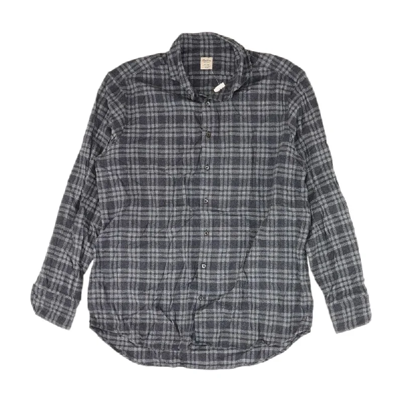 Men's Shirts with Embellished SleevesNavy Plaid Flannel Button Down