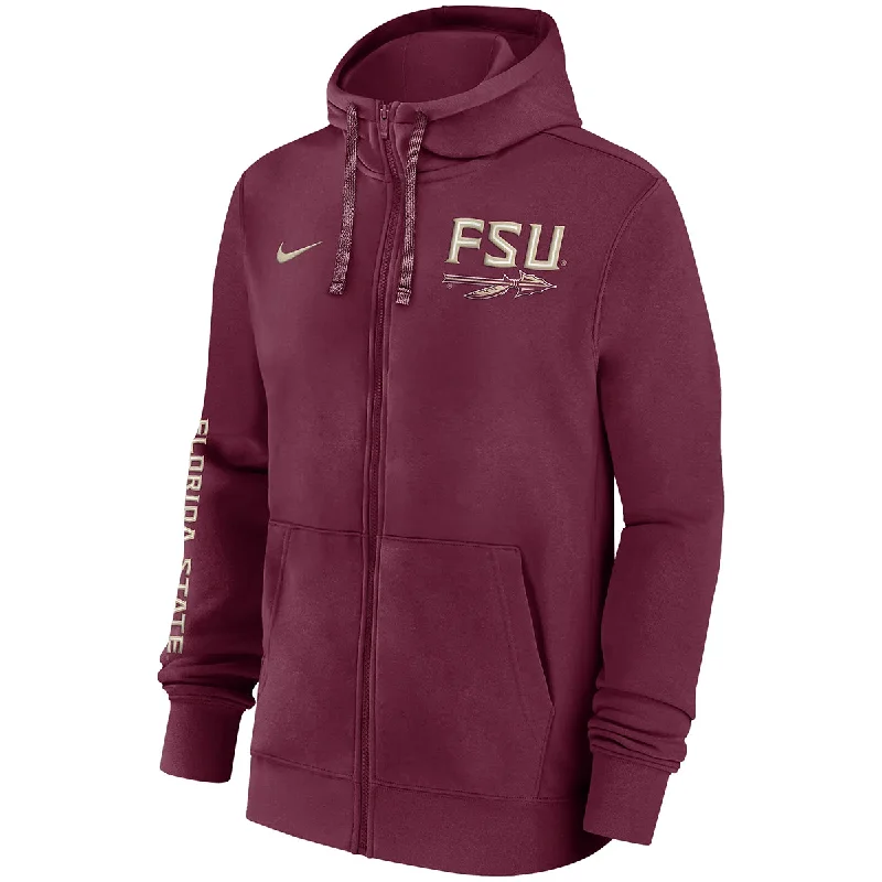 Men's Hoodies with Reflective StripesNike Men's 2024 FSU Spear Full-zip Team Issue Club Hood - Garnet