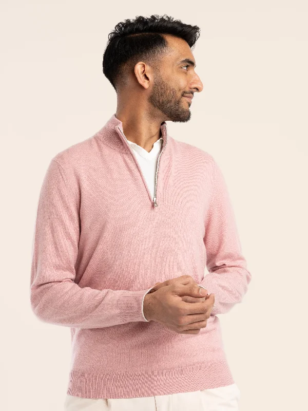 Men's Sweaters in Bright ColorsPink Cashmere Quarter Zip Sweater