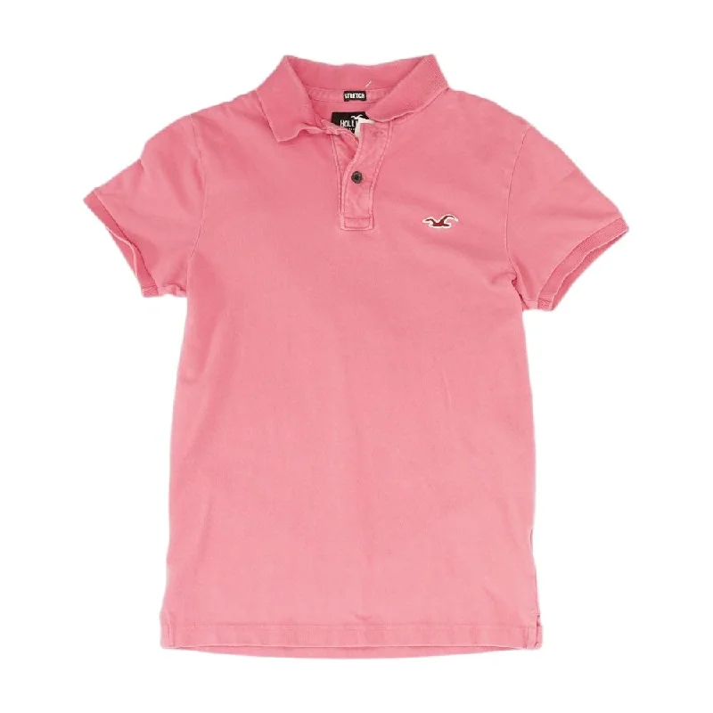 Men's Shirts with Velcro ClosuresPink Solid Short Sleeve Polo