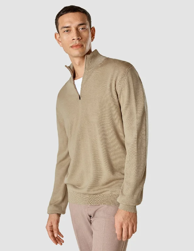 Men's Sweaters with Hooks and LoopsPremium Merino Half Zip Sahara