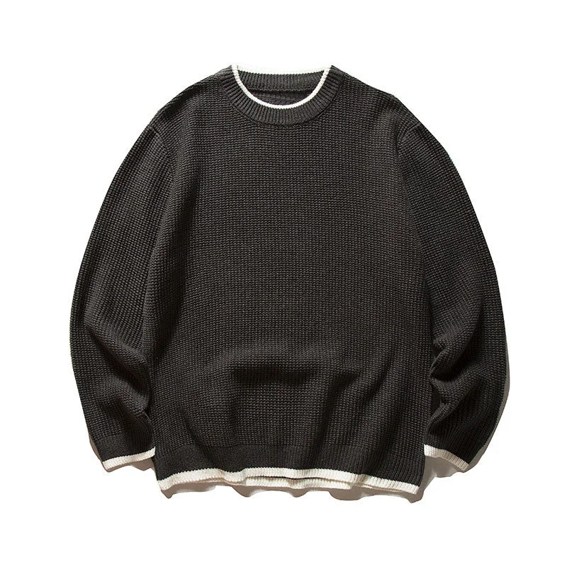 Essential Men's V-Neck Sweaters#RCF-OT-M003# 日系復古假兩件毛衣