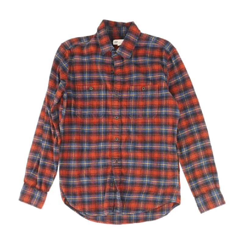 Men's Shirts with Surplice HemlinesRed Plaid Flannel Button Down