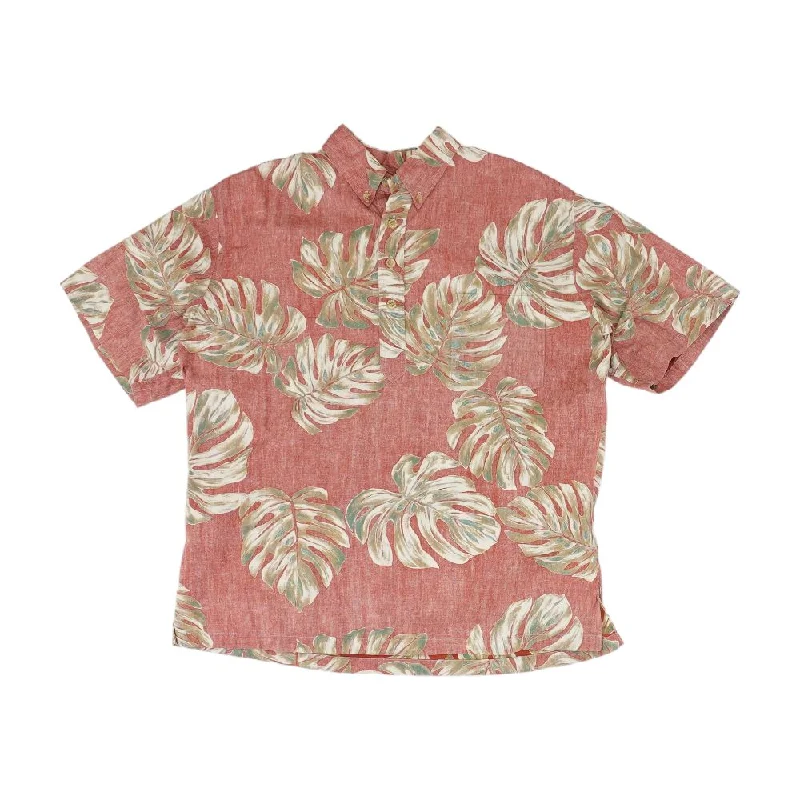 Men's Shirts with Ruffled HemlinesRed Tropical Short Sleeve Button Down