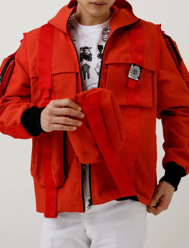 Men's Coats with Stretch FabricVelcro Anorak Red