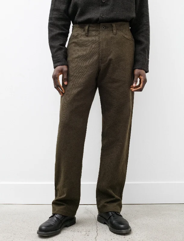 Men's Pants with Logo EmbossmentsFour Pocket Pant Cotton Linen Gabardine Dark Olive