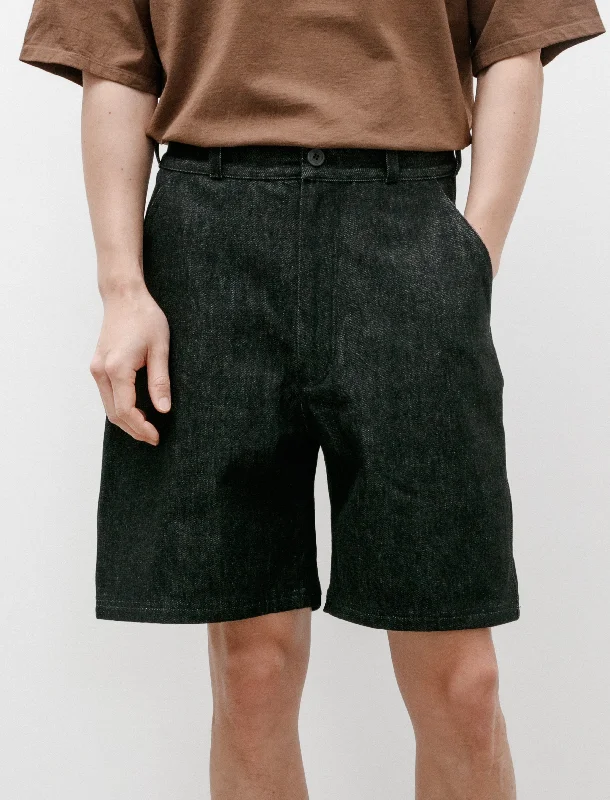 Men's Low-Waisted Pants for a Casual VibeR16 Jebok-7 Shorts Black Slub Denim