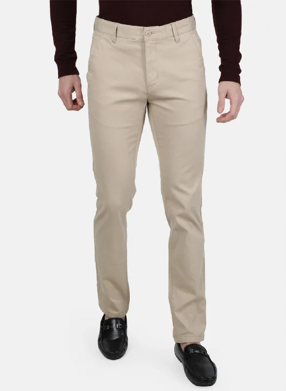 Men's Pants with Appliqué DetailsMens Beige Slim Trouser