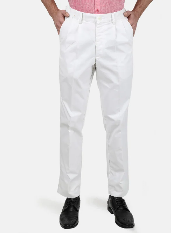 Men's Pants with Wrinkle-Resistant FabricMens White Regular Trouser